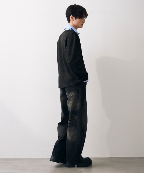 Shoowtime(ショウタイム)の「Faux layered knit shirt / フェイクレイヤードニットシャツ(シャツ/ブラウス・メンズ・クリーム/グレー/ブラック・MEDIUM/LARGE/X-LARGE)」の11枚目の写真