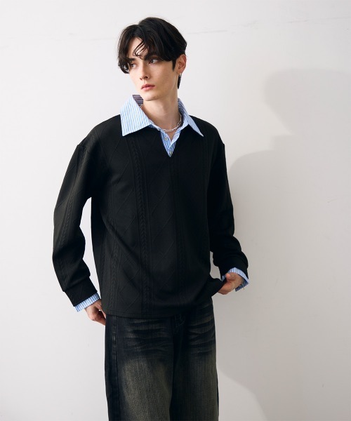 Shoowtime(ショウタイム)の「Faux layered knit shirt / フェイクレイヤードニットシャツ(シャツ/ブラウス・メンズ・クリーム/グレー/ブラック・MEDIUM/LARGE/X-LARGE)」の12枚目の写真