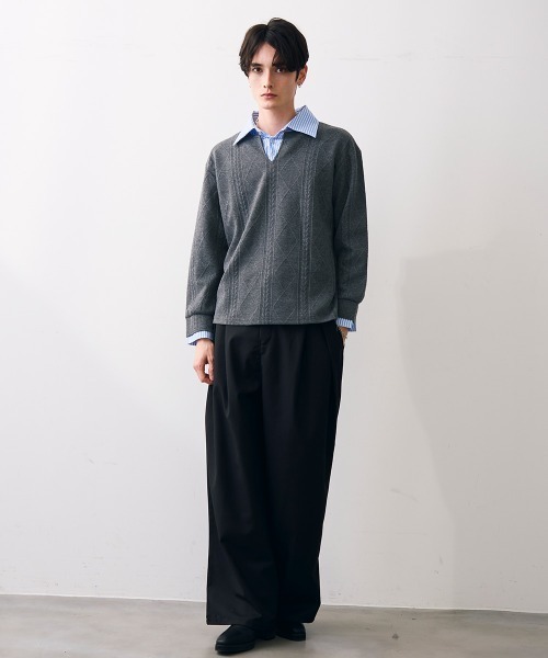 Shoowtime(ショウタイム)の「Faux layered knit shirt / フェイクレイヤードニットシャツ(シャツ/ブラウス・メンズ・クリーム/グレー/ブラック・MEDIUM/LARGE/X-LARGE)」の14枚目の写真