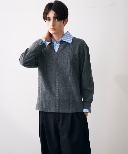 Shoowtime(ショウタイム)の「Faux layered knit shirt / フェイクレイヤードニットシャツ(シャツ/ブラウス・メンズ・クリーム/グレー/ブラック・MEDIUM/LARGE/X-LARGE)」の17枚目の写真