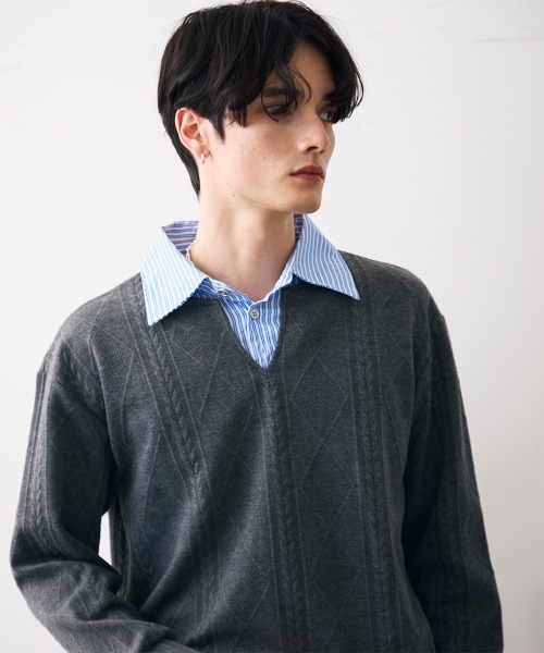 Shoowtime(ショウタイム)の「Faux layered knit shirt / フェイクレイヤードニットシャツ(シャツ/ブラウス・メンズ・クリーム/グレー/ブラック・MEDIUM/LARGE/X-LARGE)」の18枚目の写真