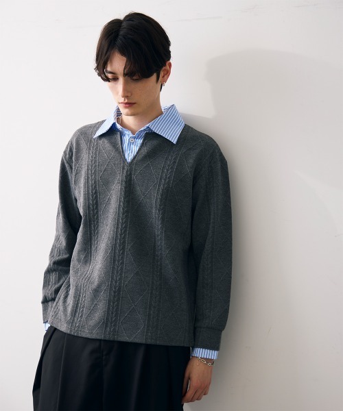 Shoowtime(ショウタイム)の「Faux layered knit shirt / フェイクレイヤードニットシャツ(シャツ/ブラウス・メンズ・クリーム/グレー/ブラック・MEDIUM/LARGE/X-LARGE)」の20枚目の写真