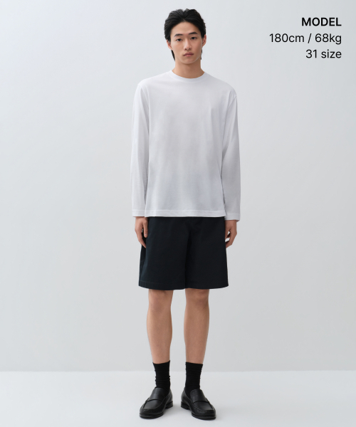 MUSINSA STANDARD（ムシンサスタンダード）の「[クールタンダード] ワイドチノショーツ [ネイビー]（その他パンツ・メンズ・その他・26/27/28/29/30/31/32/33/34/36/38/40/42）」の4枚目の写真