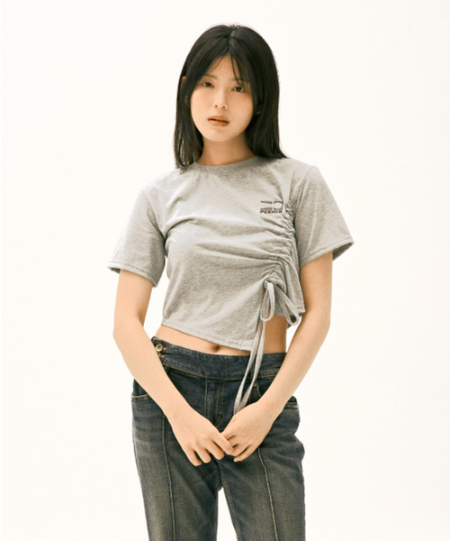 And Again(アンドアゲイン)の「スモールロゴストリングTシャツ(グレー)(Tシャツ/カットソー・レディース・その他・FREE)」の1枚目の写真