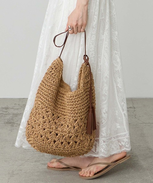 BONLECILL Marche(ボンルシールマルシェ)の「【BONLECILL Marche】ペーパーかごショルダーバッグ(かごバッグ・レディース・ベージュ/ブラウン・FREE)」の3枚目の写真