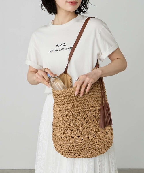 BONLECILL Marche(ボンルシールマルシェ)の「【BONLECILL Marche】ペーパーかごショルダーバッグ(かごバッグ・レディース・ベージュ/ブラウン・FREE)」の5枚目の写真