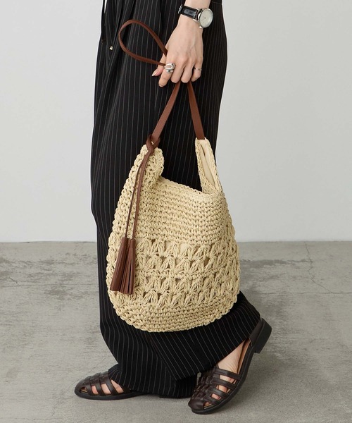 BONLECILL Marche(ボンルシールマルシェ)の「【BONLECILL Marche】ペーパーかごショルダーバッグ(かごバッグ・レディース・ベージュ/ブラウン・FREE)」の10枚目の写真
