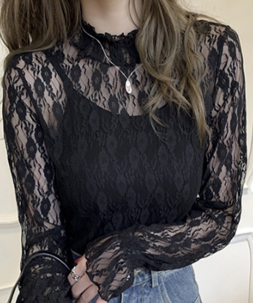 mielu(ミエル)の「ハイネックレーストップス(シャツ/ブラウス・レディース・ブラック/ホワイト・LARGE/MEDIUM)」の5枚目の写真
