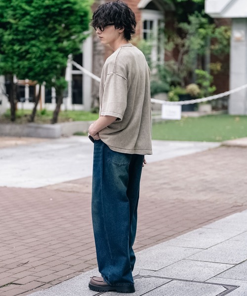 Rocky Monroe(ロッキーモンロー)の「オーバーサイズ ヴィンテージ加工ヘンリーネック半袖サマーニットTシャツ(ニット/セーター・メンズ・チャコール/ベージュ/ワイン/ブラック・XL/L/M)」の22枚目の写真