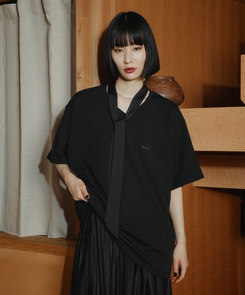 HARE(ハレ)の「【接触冷感】ボウタイツキVネックプルオーバー(HARE)(Tシャツ/カットソー・メンズ・ホワイト/ブラック・FREE)」の12枚目の写真