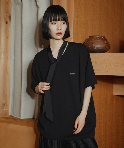 HARE(ハレ)の「【接触冷感】ボウタイツキVネックプルオーバー(HARE)(Tシャツ/カットソー・メンズ・ホワイト/ブラック・FREE)」の13枚目の写真