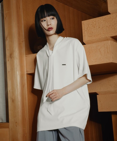 HARE(ハレ)の「【接触冷感】ボウタイツキVネックプルオーバー(HARE)(Tシャツ/カットソー・メンズ・ホワイト/ブラック・FREE)」の14枚目の写真