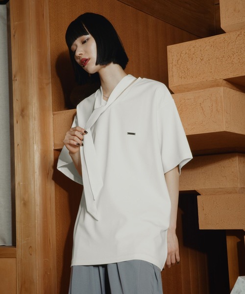 HARE(ハレ)の「【接触冷感】ボウタイツキVネックプルオーバー(HARE)(Tシャツ/カットソー・メンズ・ホワイト/ブラック・FREE)」の15枚目の写真