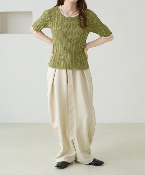 apres jour clair（アプレジュールクレア）の「【apres jour clair】スカラップニットトップス（Tシャツ/カットソー・レディース・グレー/グリーン/ネイビー/アイボリー・X-LARGE/フリー）」の22枚目の写真