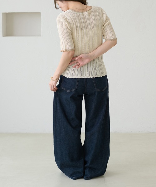apres jour clair（アプレジュールクレア）の「【apres jour clair】スカラップニットトップス（Tシャツ/カットソー・レディース・グレー/グリーン/ネイビー/アイボリー・X-LARGE/フリー）」の15枚目の写真