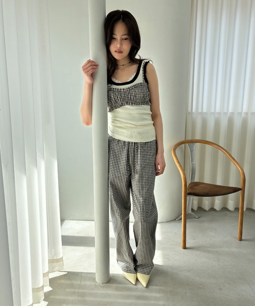 FUULLY STUDIO(フーリィーステューディオ)の「サテンリボンチェックイージーパンツ/セットアップ(その他パンツ・レディース・ネイビー/ブラック・FREE)」の10枚目の写真