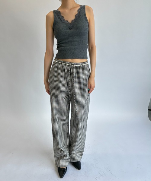 FUULLY STUDIO(フーリィーステューディオ)の「サテンリボンチェックイージーパンツ/セットアップ(その他パンツ・レディース・ネイビー/ブラック・FREE)」の16枚目の写真