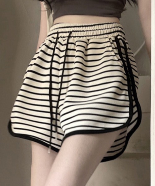 Teem Store（チームストア）の「ボーダー柄スウェットショートパンツ（その他パンツ・レディース・ブラック/アイボリー・F）」の21枚目の写真