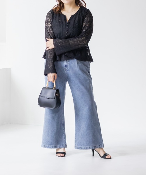 CLETTE（クレット）の「CLETTEオリジナルセミフレアデニムパンツ（その他パンツ・レディース・インディゴブルー/ブラック/サックスブルー・4L/3L/LL）」の8枚目の写真