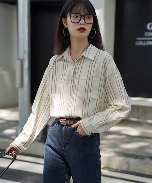 AsheKsha(アシクシャ)の「フレンチストライプのゆったり長袖シャツ(シャツ/ブラウス・レディース・ベージュ・M)」の15枚目の写真