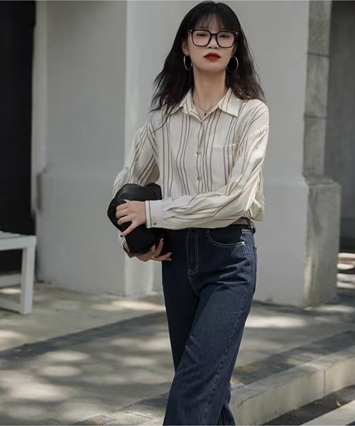 AsheKsha(アシクシャ)の「フレンチストライプのゆったり長袖シャツ(シャツ/ブラウス・レディース・ベージュ・M)」の16枚目の写真