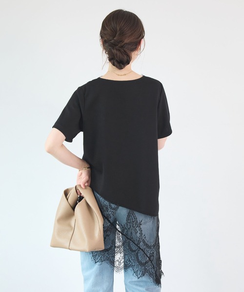 Futier land(フューティアランド)の「1枚で着映える。裾レースアシンメトリーTシャツ / レイヤード風トップス(Tシャツ/カットソー・レディース・ホワイト/ブラック・FREE)」の17枚目の写真