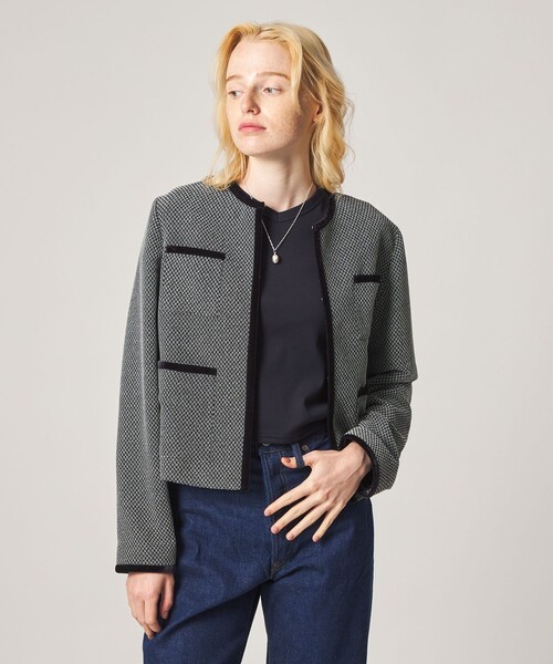 Steven Alan（スティーブンアラン）の「＜Steven Alan＞ジャガード ブルゾン（ノーカラージャケット・レディース・ブラック/クリーム・M/S）」の2枚目の写真