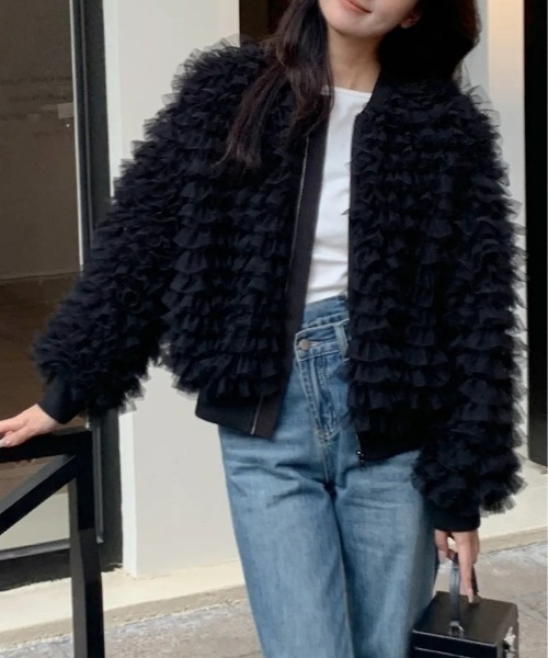 BIRTHDAY BASH(バースデイバッシュ)の「ADORABLE TULLE FRILL BLOUSON(ブルゾン・レディース・ブルー/ブラック・FREE)」の4枚目の写真