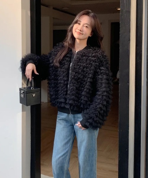 BIRTHDAY BASH(バースデイバッシュ)の「ADORABLE TULLE FRILL BLOUSON(ブルゾン・レディース・ブルー/ブラック・FREE)」の6枚目の写真