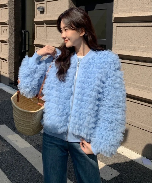 BIRTHDAY BASH(バースデイバッシュ)の「ADORABLE TULLE FRILL BLOUSON(ブルゾン・レディース・ブルー/ブラック・FREE)」の8枚目の写真
