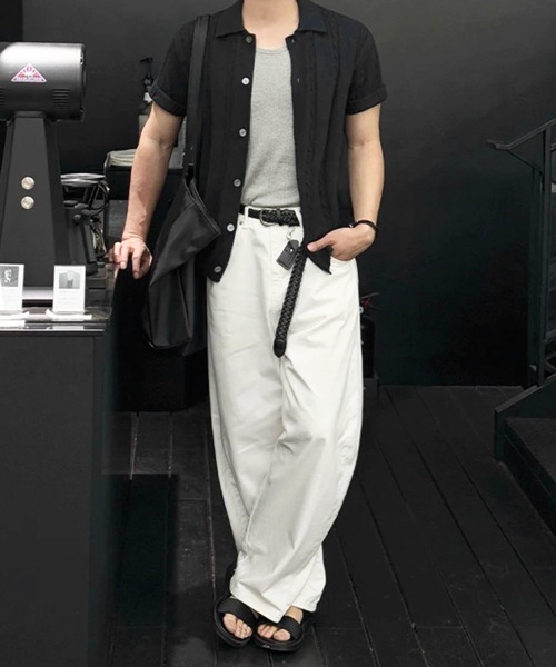 NOWLE(ノウル)の「【NOWLE】ケーブル編み ストライプ レギュラーカラー サマーニットシャツ / スマート 半袖 ニットトップス(ニット/セーター・メンズ・ブラック/グレー・X-LARGE/LARGE/MEDIUM)」の10枚目の写真