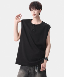 neos | 【neos】ワッフルヘンリーネック ノースリーブTシャツ ルーズシルエット タンクトップ(タンクトップ)