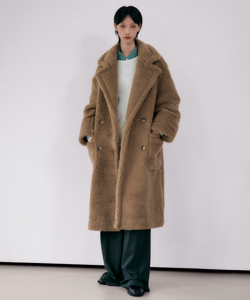 LEFTSEOUL（レフトソウル）の「テディベアオーバーサイズダブルロングウールコート[ブラウン]（チェスターコート・レディース・ブラウン・FREE）」の2枚目の写真