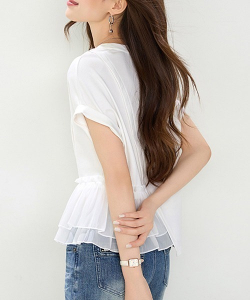 ONEP STAR（ワンピスター）の「ペプラム切り替えアシメ半袖カットソー（Tシャツ/カットソー・レディース・ホワイト・X-LARGE/LARGE/MEDIUM）」の5枚目の写真