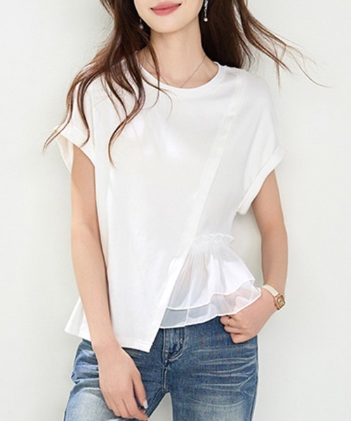 ONEP STAR（ワンピスター）の「ペプラム切り替えアシメ半袖カットソー（Tシャツ/カットソー・レディース・ホワイト・X-LARGE/LARGE/MEDIUM）」の8枚目の写真