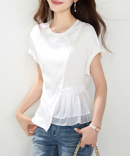 ONEP STAR（ワンピスター）の「ペプラム切り替えアシメ半袖カットソー（Tシャツ/カットソー・レディース・ホワイト・X-LARGE/LARGE/MEDIUM）」の9枚目の写真