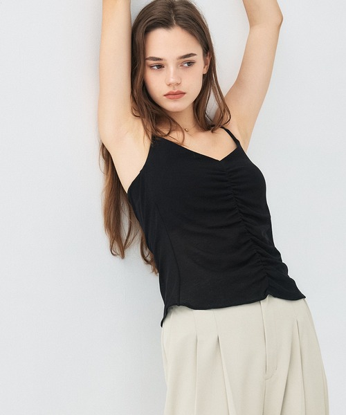 PUBLIC TOKYO(パブリックトウキョウ)の「hazyメッシュギャザーキャミソール/hazy tokyo×PUBLIC 第三弾(Tシャツ/カットソー・レディース・ブラック/ブラウン・1/2)」の1枚目の写真