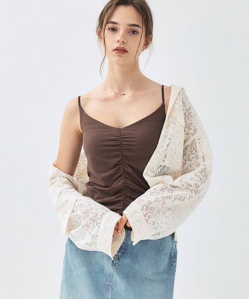 PUBLIC TOKYO(パブリックトウキョウ)の「hazyメッシュギャザーキャミソール/hazy tokyo×PUBLIC 第三弾(Tシャツ/カットソー・レディース・ブラック/ブラウン・1/2)」の11枚目の写真