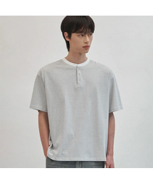 マレ コットン ヘンリーネック 半袖Tシャツ [ホワイト ブルー]