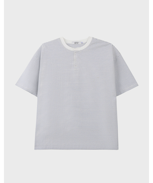 WORK ON BODY OFF（ワークオンボディオフ）の「マレ コットン ヘンリーネック 半袖Tシャツ [ホワイト ブルー]（Tシャツ/カットソー・メンズ・ホワイト×ブルー・MEDIUM/LARGE/X-LARGE）」の7枚目の写真