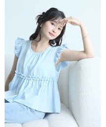 お腹まわりカバーフリル切替ペプラム半袖ブラウス