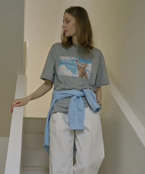 VLETI(ブレッティ)の「Cotton Oversized Cloud Cat&Lettering Print Tee (gray)(Tシャツ/カットソー・レディース・グレー・FREE)」の2枚目の写真