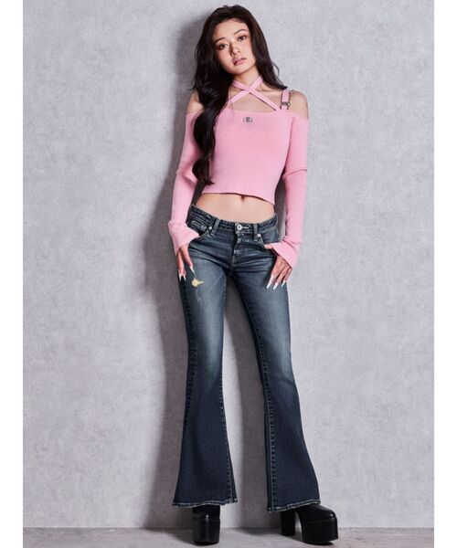 GYDA(ジェイダ)の「ジャストウエストSLIM FITフレアデニムパンツ(デニムパンツ・レディース・ブラック/ブルー・SMALL/MEDIUM/X-SMALL)」の6枚目の写真