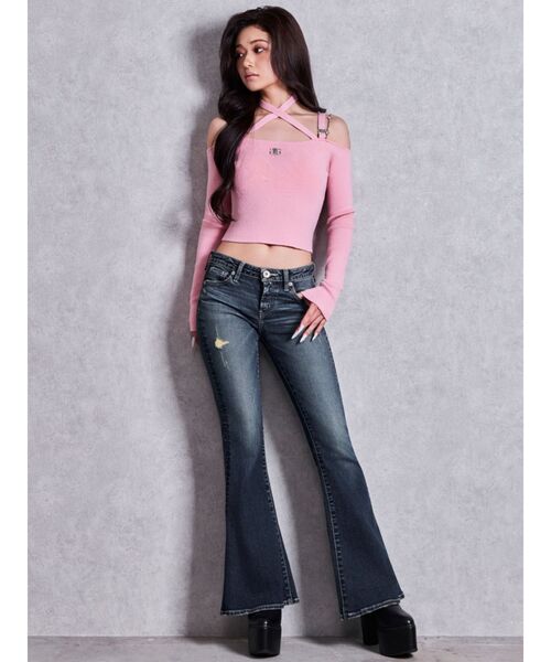 GYDA(ジェイダ)の「ジャストウエストSLIM FITフレアデニムパンツ(デニムパンツ・レディース・ブラック/ブルー・SMALL/MEDIUM/X-SMALL)」の7枚目の写真