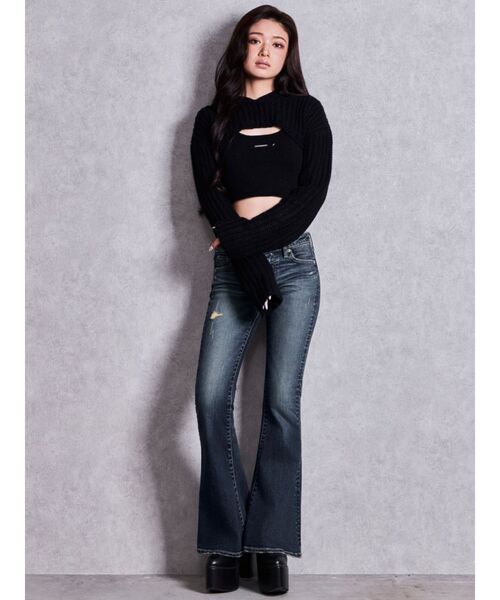 GYDA(ジェイダ)の「ジャストウエストSLIM FITフレアデニムパンツ(デニムパンツ・レディース・ブラック/ブルー・SMALL/MEDIUM/X-SMALL)」の9枚目の写真