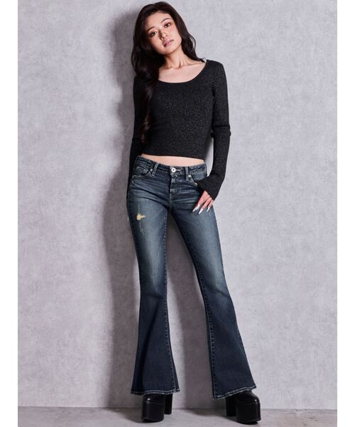 GYDA(ジェイダ)の「ジャストウエストSLIM FITフレアデニムパンツ(デニムパンツ・レディース・ブラック/ブルー・SMALL/MEDIUM/X-SMALL)」の11枚目の写真
