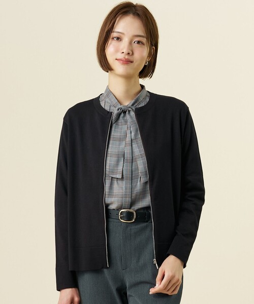 J.PRESS(ジェイプレス)の「【季節の変わり目に】Vis/Peスパーク ニット ブルゾン(ニット/セーター・レディース・ダークブラウン系/ネイビー系/ベージュ系・MEDIUM/LARGE)」の1枚目の写真