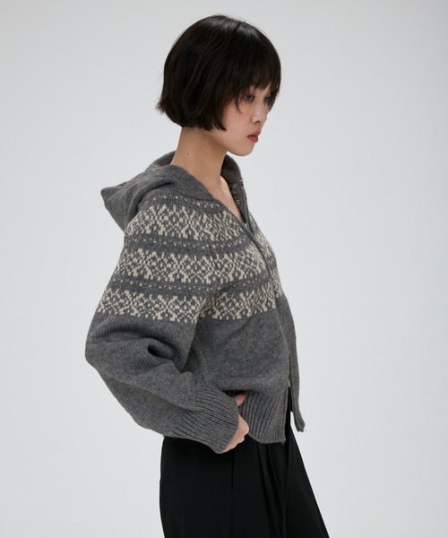 full/fill.（フルフィル）の「nordic hood zip knit cardigan / ノルディックフードジップニットカーディガン（カーディガン/ボレロ・レディース・グレー/アイボリー・FREE）」の5枚目の写真