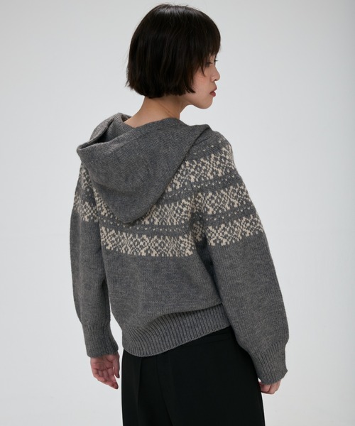 full/fill.（フルフィル）の「nordic hood zip knit cardigan / ノルディックフードジップニットカーディガン（カーディガン/ボレロ・レディース・グレー/アイボリー・FREE）」の6枚目の写真
