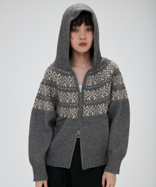 full/fill.（フルフィル）の「nordic hood zip knit cardigan / ノルディックフードジップニットカーディガン（カーディガン/ボレロ・レディース・グレー/アイボリー・FREE）」の8枚目の写真